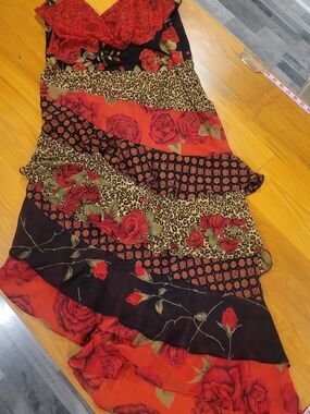 Victoria's Secret VTG Roses And Leopard Print Asymetrical Ruffeled Teir Dress